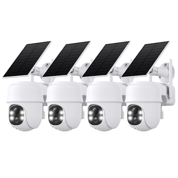 2K Solar Powered Outdoor Security Camera w/ 360° View, Color Night Vision, Human Detection, Cloud/SD Storage, 4-Pack
