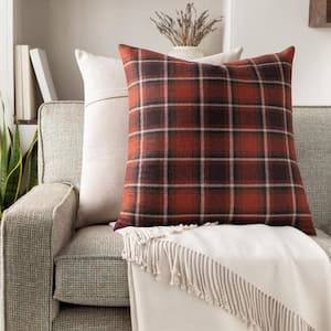 Bennett Dark Red Plaid Polyester Fill 22 in. x 22 in. Decorative Pillow