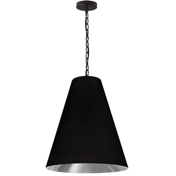Dainolite Anaya 1-light Matte Black Pendant with Black and Silver Fabric Shade