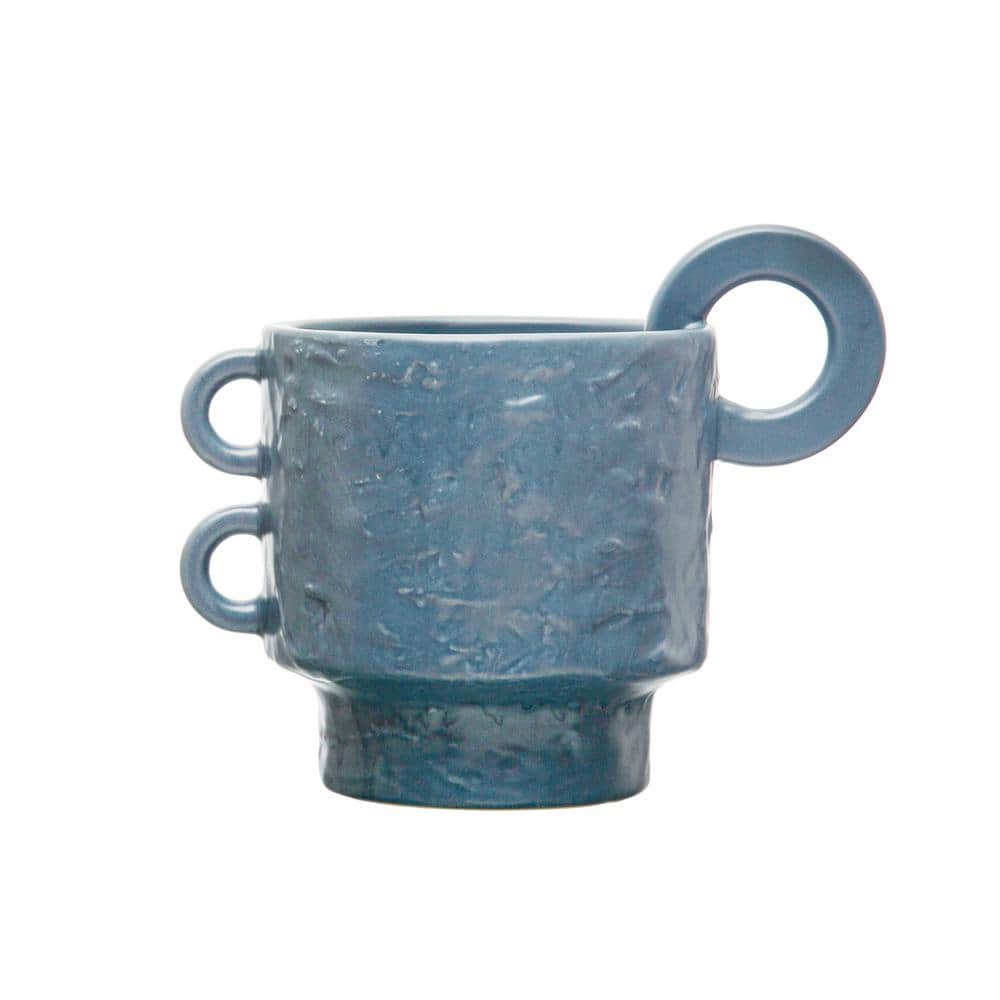 Modern Blue Stoneware Planter with Handles 9.5"