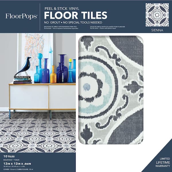 Sienna 12 in. W x 12 in. L Grey Peel & Stick Vinyl Tile Flooring (10 sq. ft./case)