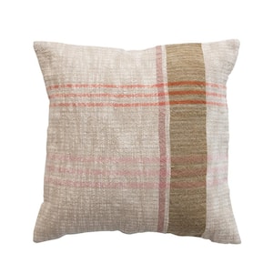 Multicolor Woven Cotton and Linen 28 in. x 20 in. Plaid Pillow