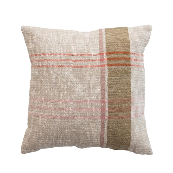 Storied Home 28 in. Square Woven Cotton and Linen Plaid Pillow, Multi Color