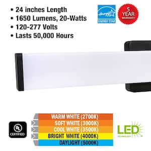 Grantham 24 in. Matte Black LED Vanity Light Bar Bathroom Lighting Adjustable Color Warm White to Daylight 120-277 Volt