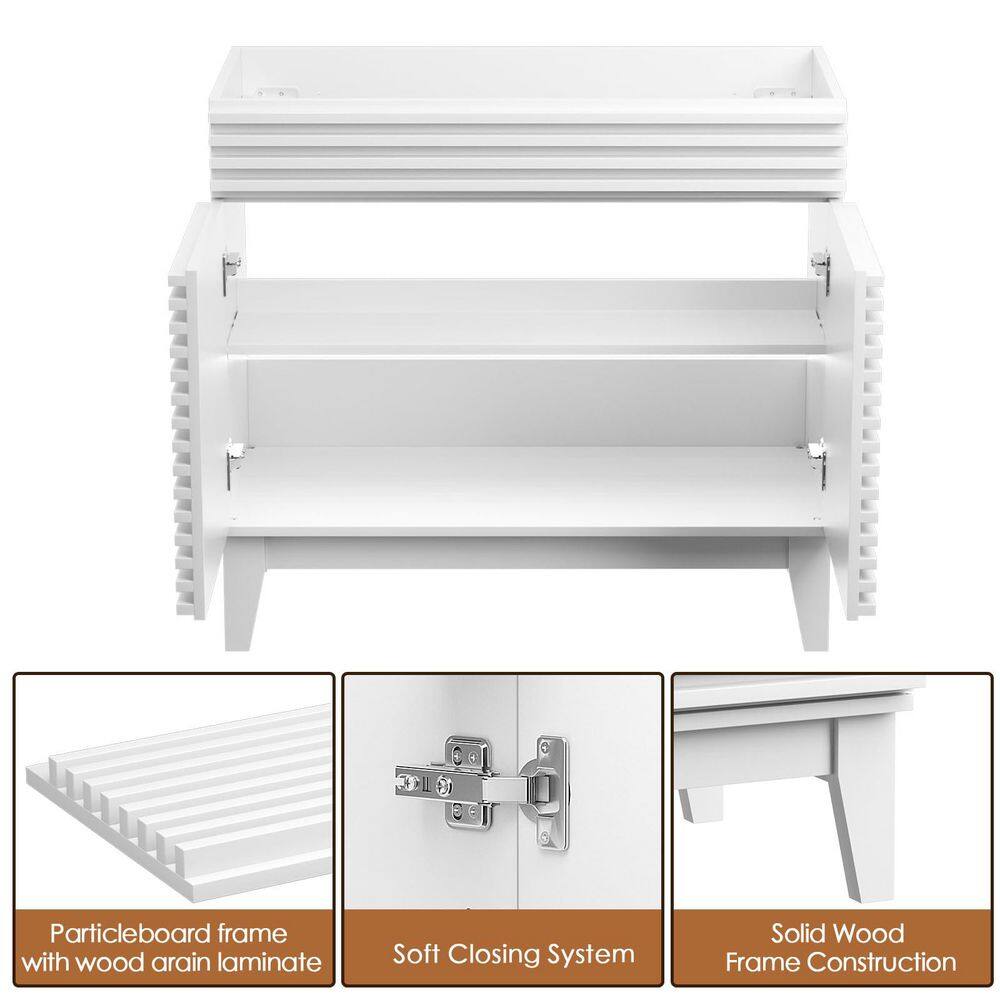 36" White MDF Freestanding Bathroom Cabinet Vanity with Storage