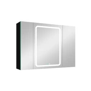 40 in. W x 30 in. H LED Rectangular Black Tri Door, Open Left Aluminium Surface Mount Medicine Cabinet with Mirror