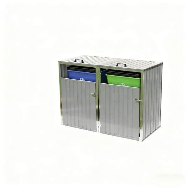 63 in. W x 32 in. D x 48 in. H Light Gray Metal Trash Can Storage