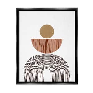 Boho Shapes Stacked Round Curve Brown White by JJ Design House LLC Floater Frame Abstract Wall Art Print 17 in. x 21 in.
