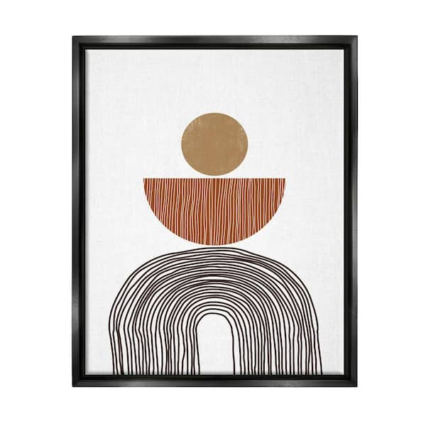 The Stupell Home Decor Collection Boho Shapes Stacked Round Curve Brown White by JJ Design House LLC Floater Frame Abstract Wall Art Print 17 in. x 21 in.
