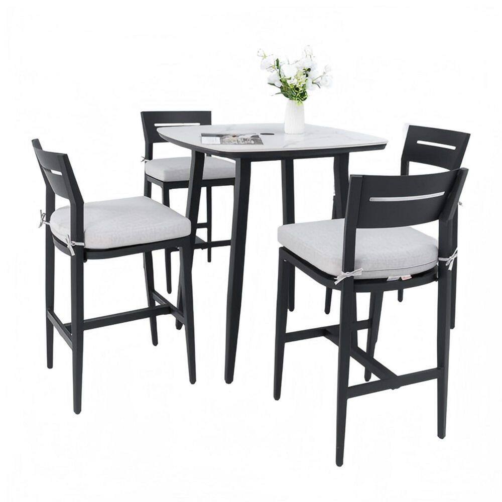 5-Piece Aluminum Outdoor Serving Bar Patio Bar Set 35 in. L Bar Table Plus 4 Bar Stools with Sunbrella Cushion price history on PriceWatchPro