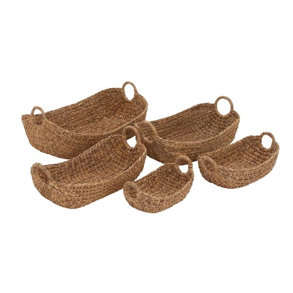 Litton Lane Seagrass Handmade Storage Basket with Metal Handles (Set of 5)