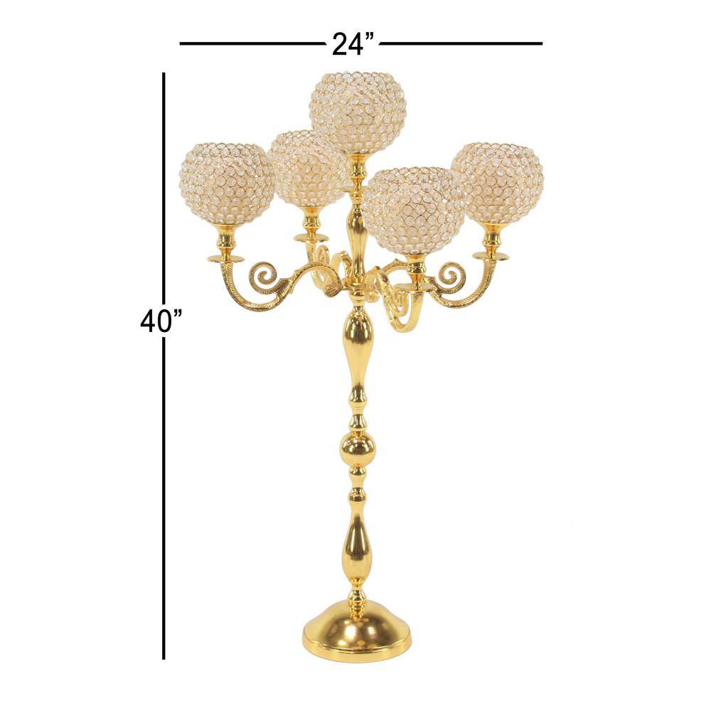 Elegant Gold Aluminum Hurricane Candelabra with Beaded Bobeches, 24" x 40"