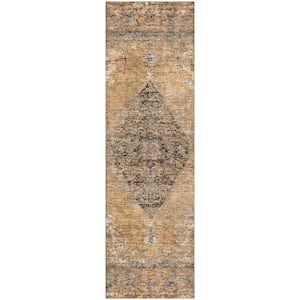 Mayfield Premium Machine Washable Abstract AMF2021 Copper 2 ft. x 7 ft. Runner Rug