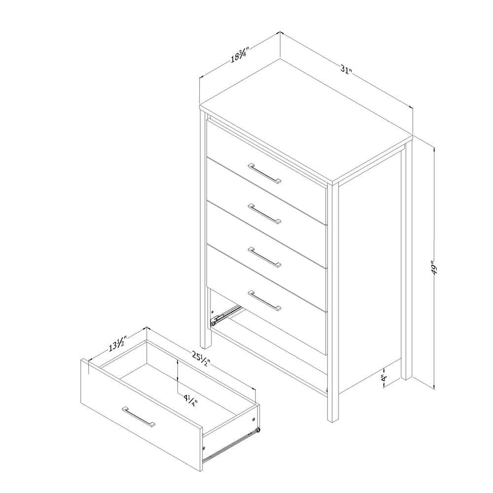 Natural Ash 5-Drawer Tall Chest with Slim Handles