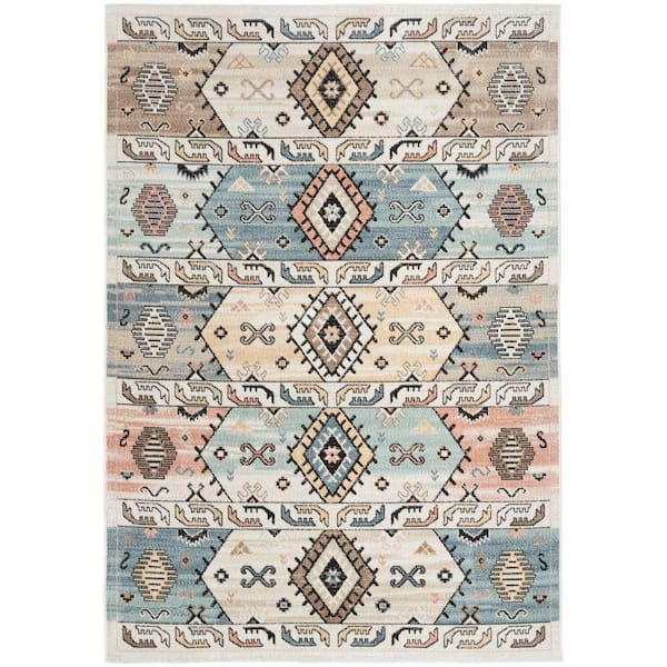 Nourison Washable Decor Ivory Multicolor 5 ft. x 7 ft. Center medallion Contemporary Area Rug