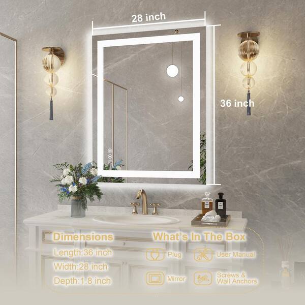 Klajowp 36 in. W x 28 in. H Rectangular Tempered Glass Frameless 