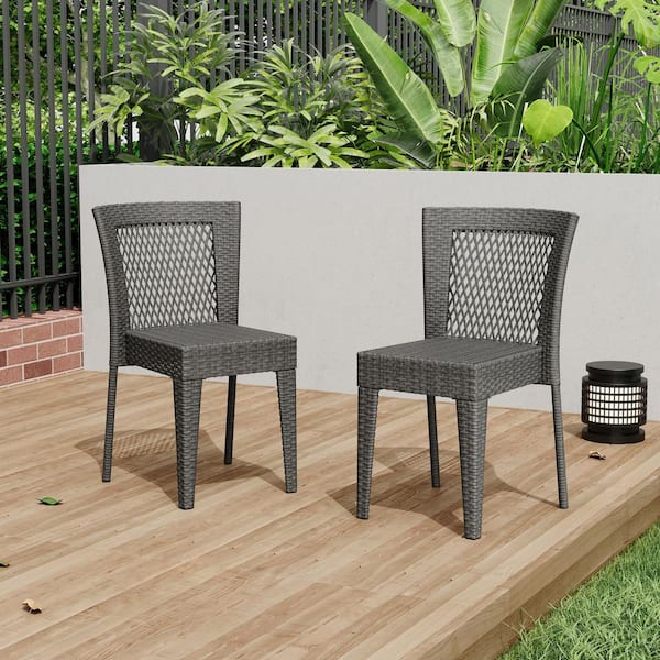 Unbranded Stacking Chairs Set of 2, Outdoor Patio Furniture with Wicker & Iron Frame, Weather-Resistant Light Brown Side Chairs