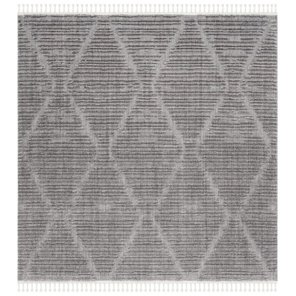 Marrakesh Gray Doormat 3 ft. x 3 ft. High-low Diamond Square Area Rug