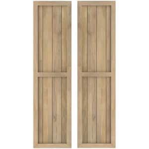 14 in. W x 43 in. H Americraft 4-Board Exterior Real Wood 2 Equal Panel Framed Board and Batten Shutters in Unfinished