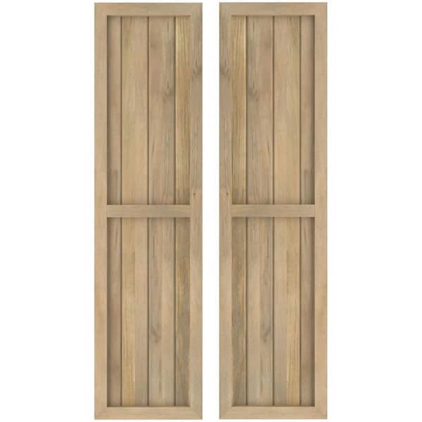 Ekena Millwork 14 in. W x 71 in. H Americraft 4-Board Exterior Real Wood 2 Equal Panel Framed Board and Batten Shutters in Unfinished