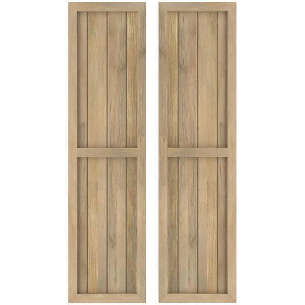 Ekena Millwork 14 in. W x 76 in. H Americraft 4-Board Exterior Real Wood 2 Equal Panel Framed Board and Batten Shutters in Unfinished