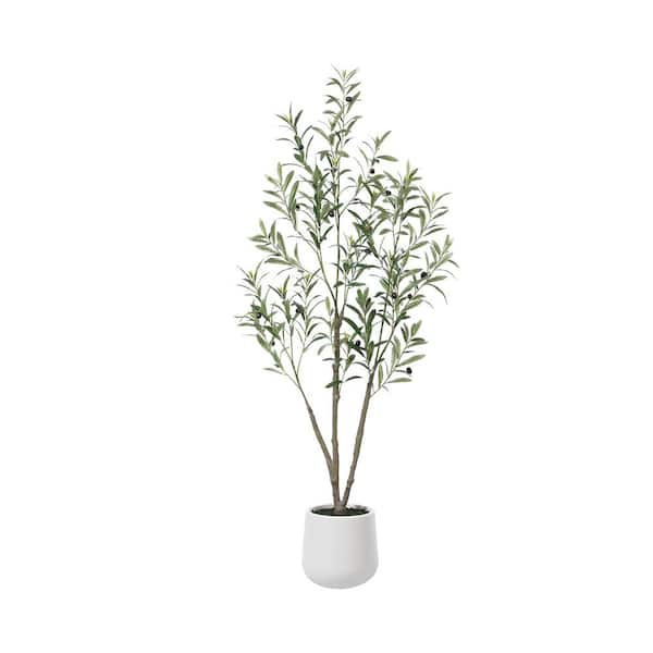 DR.Planzen 5 ft. Faux Olive Tree with Oval White Planter, Pre Potted Fake Greenery Olive Plant for Home Decor