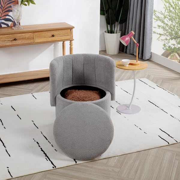 28.94 in. Gray Oval Upholstered Fabric Swivel Chair with 360° Swivel and Hidden Storage Space