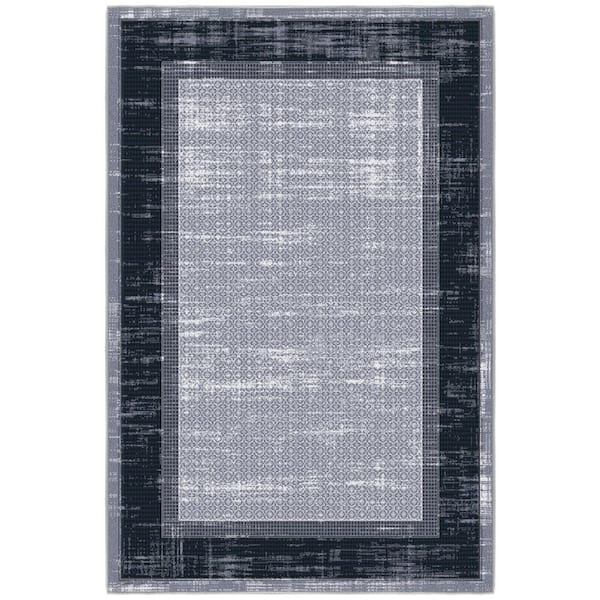 Ottohome Collection Non-Slip Rubberback Bordered Design 3x5 Indoor Area Rug, 3 ft. 3 in. x 5 ft., Gray