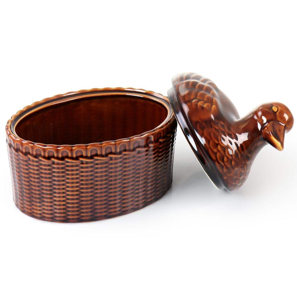 Brown Stoneware Goose-Shaped Oval Baker with Lid