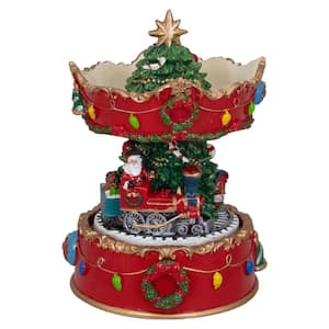 6 in. Red and Gold Musical Santa on Train Christmas Carousel Music Box