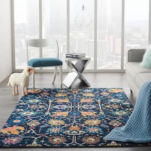 Passion Navy 4 ft. x 6 ft. Floral Transitional Area Rug