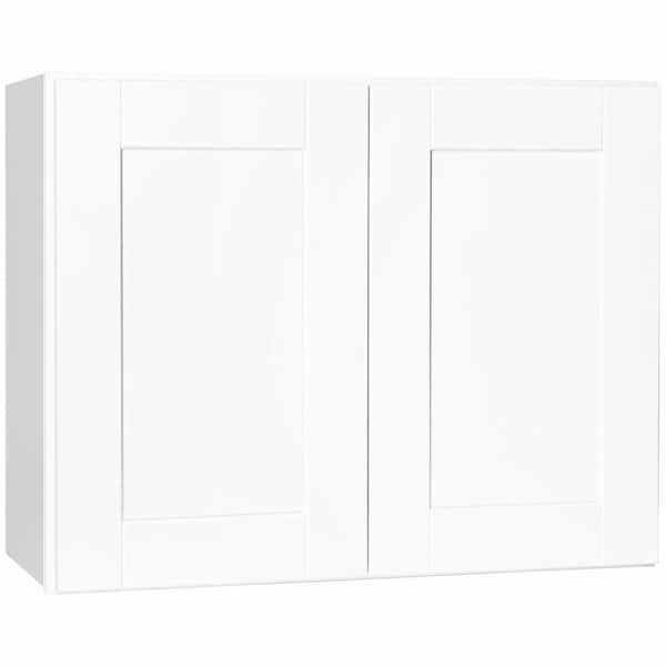 Hampton Bay Shaker 30 in. W x 12 in. D x 24 in. H Assembled Wall Bridge Kitchen Cabinet in Satin White with Shelf