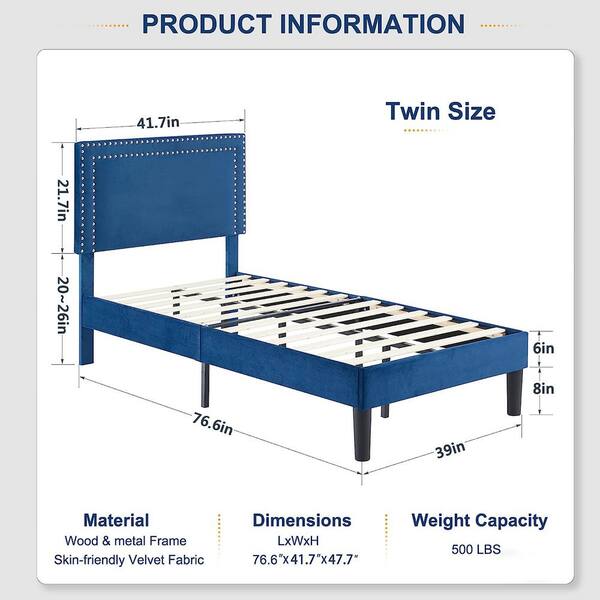 VECELO Upholstered Bed with Adjustable Headboard, No Box