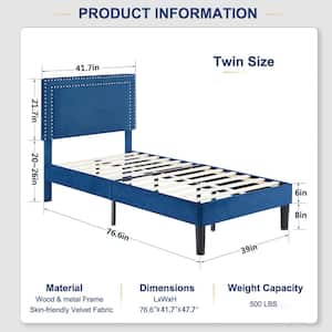 Upholstered Bed with Adjustable Headboard, No Box Spring Needed Platform Bed Frame, Bed Frame Blue Twin Bed