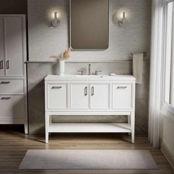 Winnow 48 in. Single Sink Freestanding White Bath Vanity with White Quartz Top Assembled