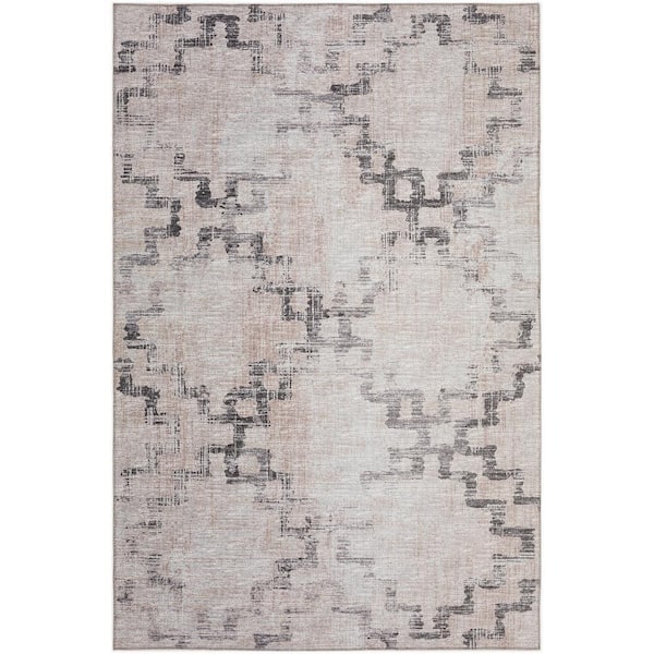 Yuma Beige 10 ft. x 14 ft. Geometric Indoor/Outdoor Washable Area Rug