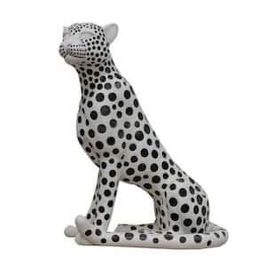 Modern 24 in. White and Black Polyresin Leopard Sculpture Decor
