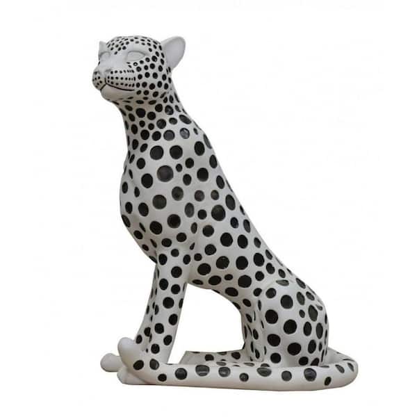 Benjara Modern 24 in. White and Black Polyresin Leopard Sculpture Decor