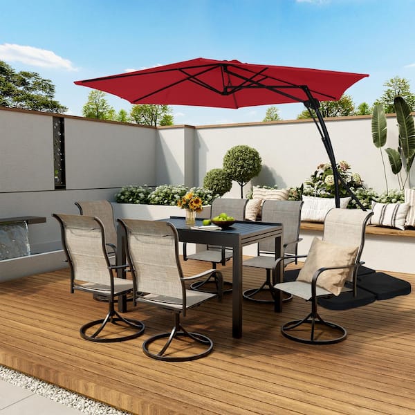10 ft. Hexagon Steel Offset Patio Umbrella in Red