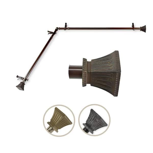 Rod Desyne 13/16" Dia Adjustable 66" to 120" Single Corner Window Curtain Rod in Cocoa with Trumpet Finials