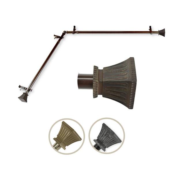 Rod Desyne 13/16" Dia Adjustable 120" to 170" Single Corner Window Curtain Rod in Cocoa with Trumpet Finials