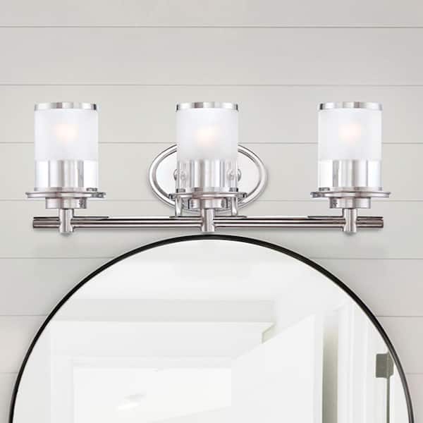 Essence 23.25 in. 3-Light Chrome Transitional Vanity Light with Frosted and Clear Edge Glass Shades