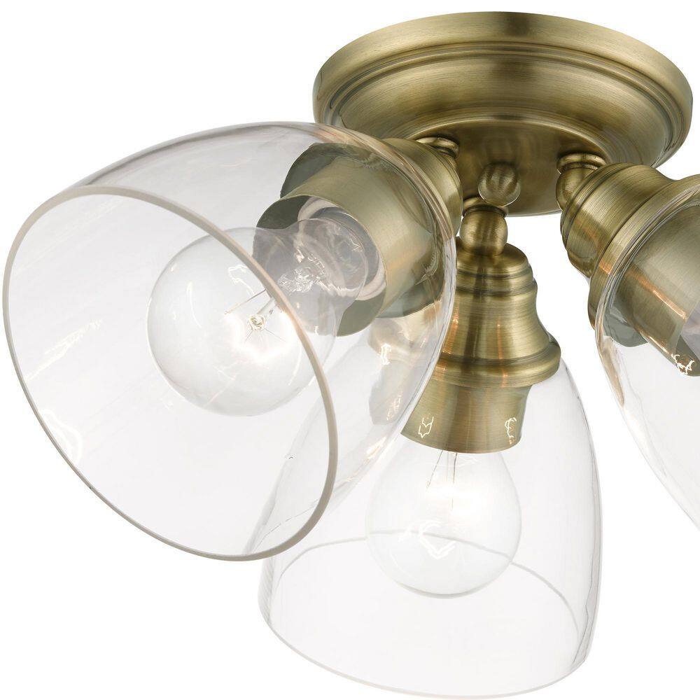Montgomery Antique Brass Flush Mount with Hand-Blown Glass Shades