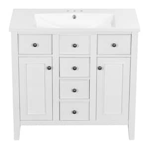 36 in. W x 18 in. D x 34 in. H Freestanding Bath Vanity in White with White Ceramic Top and White Single Sink