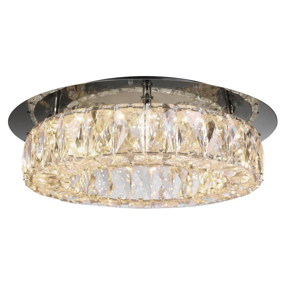 Home Decorators Collection Keighley 13 in. 1-Light Polished Chrome and Crystal Integrated LED Flush Mount