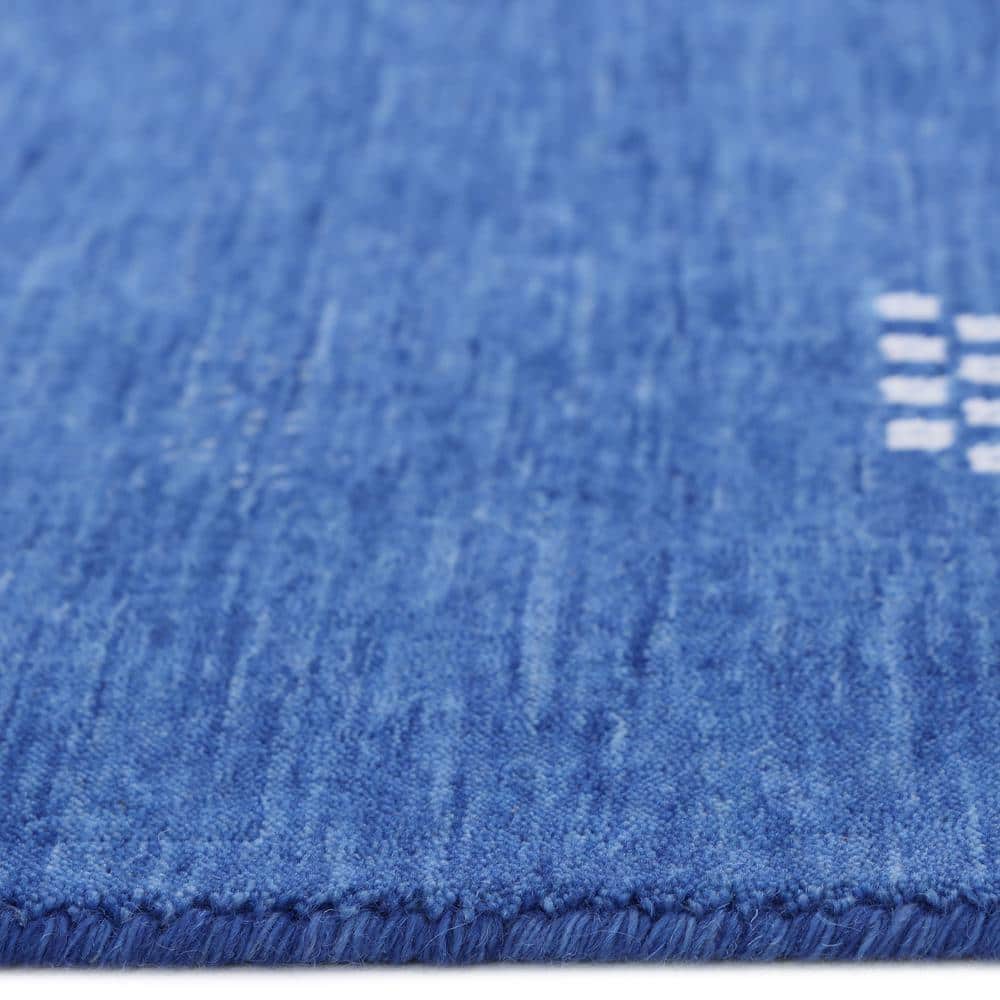 Hand-Knotted Blue Wool Rectangular Area Rug 5' x 8'