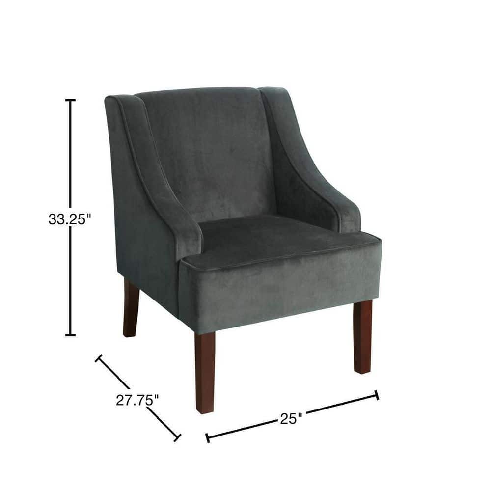 Gray Velvet Swoop Arm Accent Chair with Wood Legs