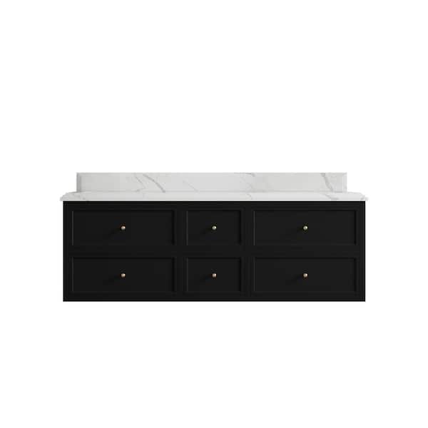 Willow Collections Roswell 60 in. Double Sink Freestanding Black Bath Vanity with Calacatta Laza Qt. Top Unassembled