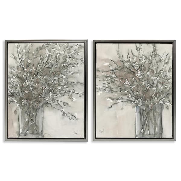 Stupell Industries Charcoal Sketched Vase by Samuel Dixon 2 Pieces Gray Floater Frame Nature Graphic Art Print 21 in. x 17 in.