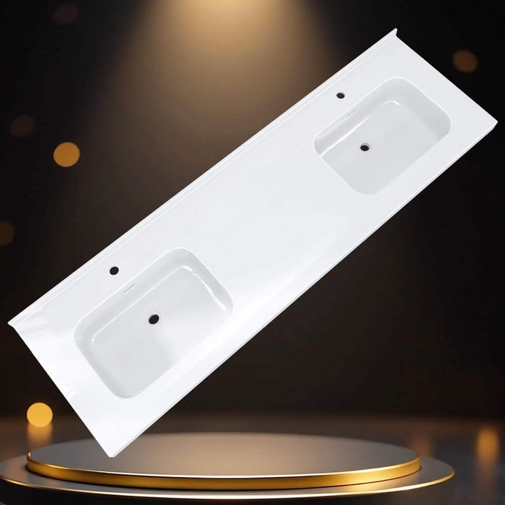Zeafive 72 in. W x 22 in. D Solid Surface White Rectangular Double